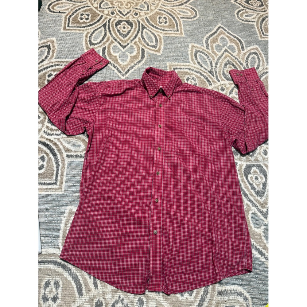Wrangler Riata Mens Large Red Plaid Long Sleeve Button Down Shirt MF2104A